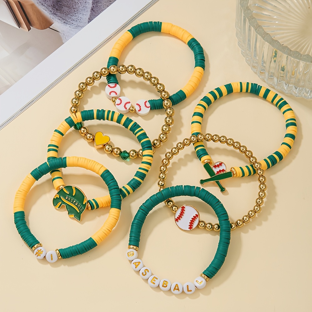 7pc Colorful Baseball-Themed Bracelet Set, Everyday Gift